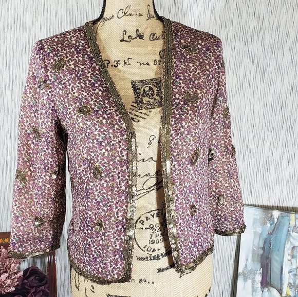 Love 21 Bohemian Sequin Lined Jacket GUC XS - Picture 6 of 9